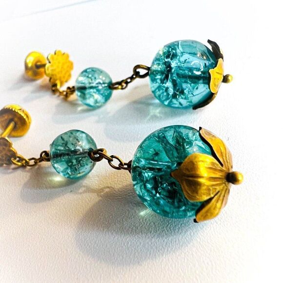 ANTIQUE- 10k Gold Art Nouveau Earrings Victorian Screwback Earrings ca.1894-5.3g - Picture 13 of 15